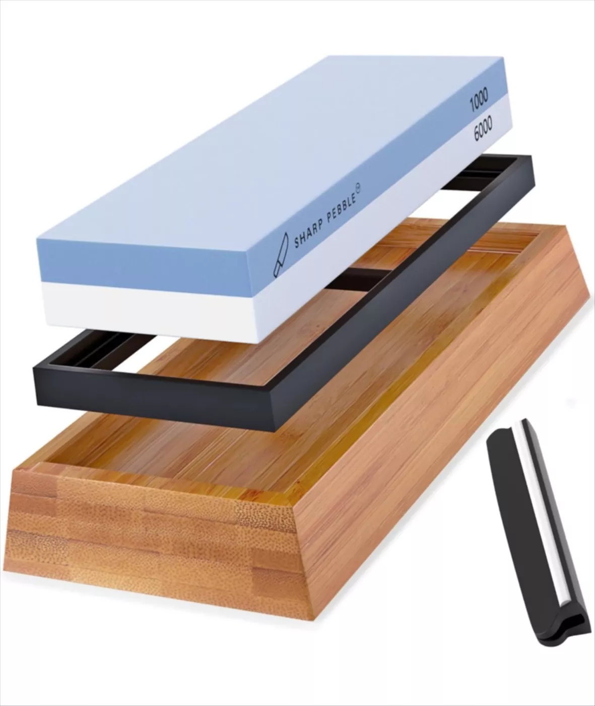 Sharp Pebble Premium Whetstone Knife Sharpening Stone 2 Side Grit 1000/6000  Sharpener NonSlip Bamboo Base & Angle Guide