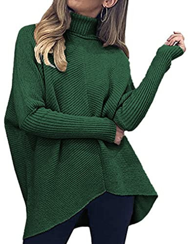 Poetsky Womens Long Sleeve Oversized Turtleneck Knit Casual Loose Tunic Sweaters (Dark Green,M) | Amazon (US)