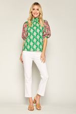 THML Embroidered Puff Sleeve Printed Top | Social Threads