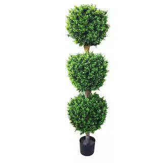 Pure Garden 5 ft. Artificial Hedyotis Triple Ball Topiary Tree 50-10007-R - The Home Depot | The Home Depot