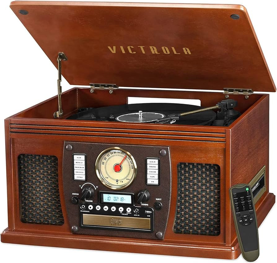 Victrola 8-in-1 Bluetooth Record Player & Multimedia Center, Built-in Stereo Speakers - Turntable... | Amazon (US)