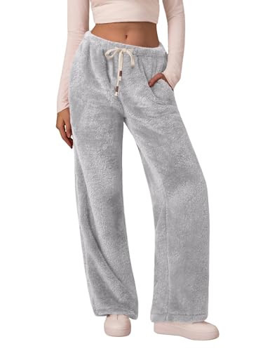 Ivicoer Fleece Pajama Pants Women Cozy Cute Pjs Pants Fuzzy Fluffy Lounge Winter Warm Sleepwear (Grey L) | Amazon (US)