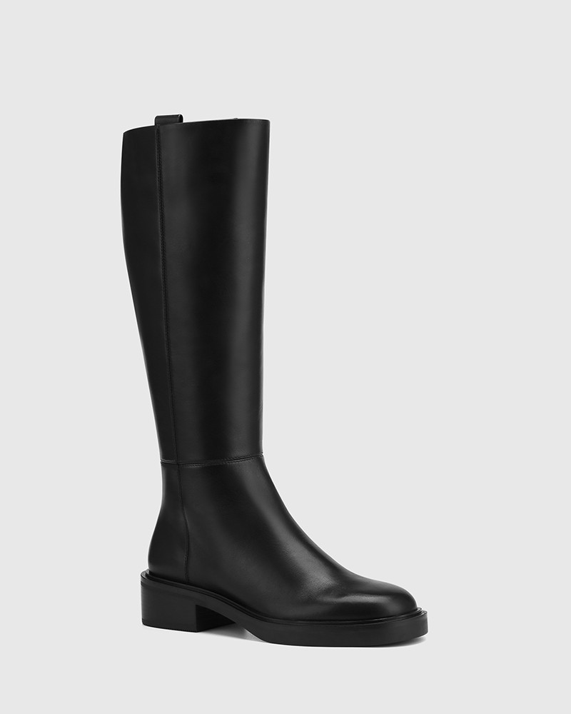Gretta Black Leather Long Boot | Wittner