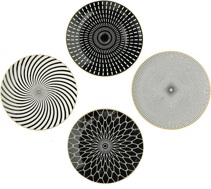 8 Inch Set of 4 Assorted Designs, Porcelain Plates With Patterns,Black Ceramic Dessert Plates, Di... | Amazon (US)