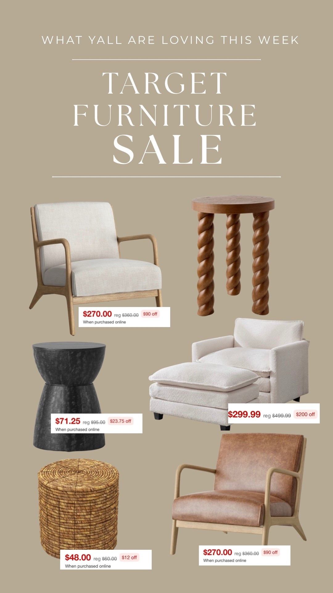 Yall have seen me feature both of these accent tables before because they’re FABULOUS!! The wicker ottoman also has storage. 

Love these chairs and the love seat is a steal yo girl STEAL ✨


•
•
Target home decor, living room furniture, neural cozy home aesthetic, wooden accent table, corner tables, upholstered chairs, winter home design, organic modern 

#LTKSaleAlert #LTKSeasonal #LTKHome
