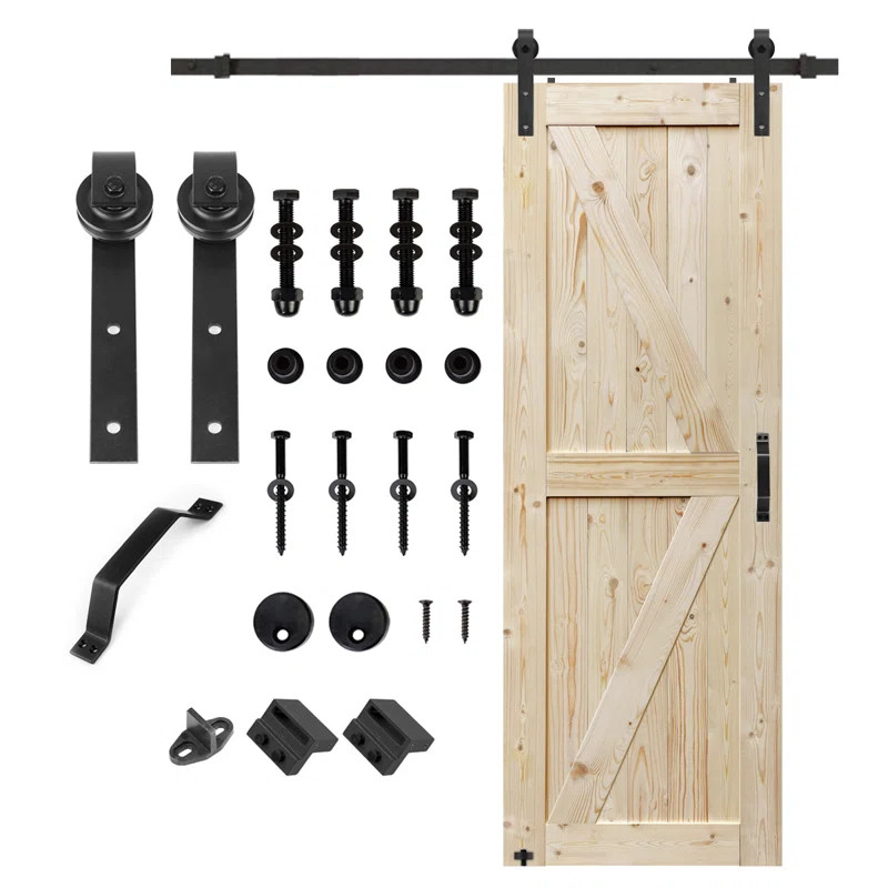Paneled Wood Unfinished Barn Door with Installation Hardware Kit | Wayfair North America