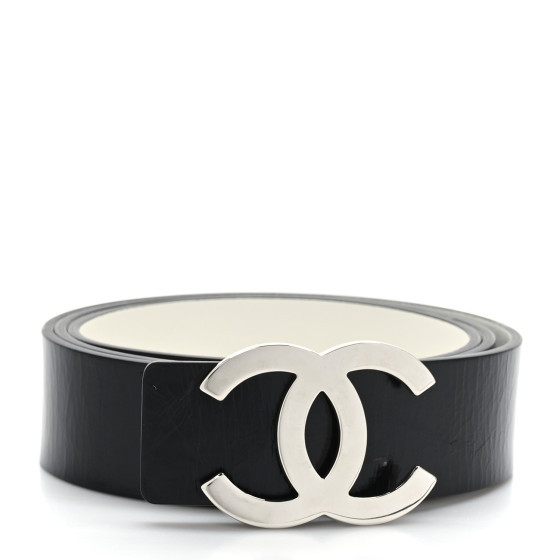 Patent Calfskin CC Reversible Belt 95 38 Black White | FASHIONPHILE (US)