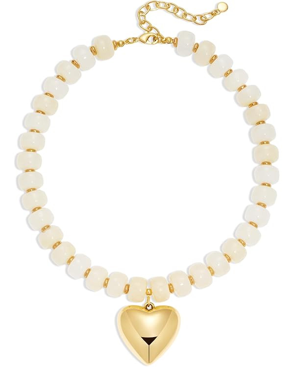 ENSKEFEN Gold Heart Pendant Necklaces for Women Colorful Acrylic Resin Beaded Choker Necklace Fas... | Amazon (US)