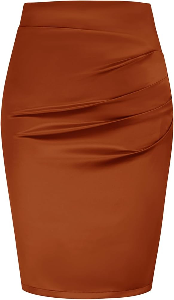 GRACE KARIN Womens Elegant Ruched Skirts Satin Knee Length Slim Fit Business Skirt | Amazon (US)