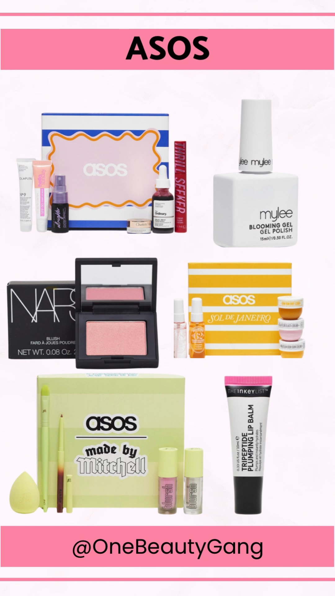 ASOS - Buyers Picks
ASOS x SOL DE JANEIRO
Mylee - Blooming Gel Polish
THEInKeYLIST - Plumping Lip Balm
NARS Mini Blush - Orgasm

#AugustBrandSpotlight #LTKuk #LTKbeauty