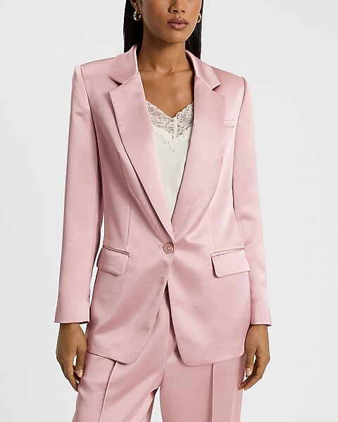Satin One Button Cinched Boyfriend Blazer | Express