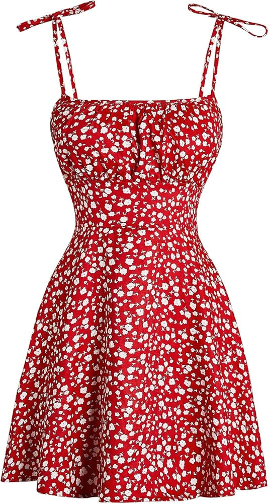 Floerns Women's Summer Floral Cherry Print A Line Short Cami Dress | Amazon (US)