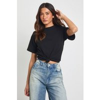 boohoo Women's Shoulder Pad Knot Hem T-Shirt in Black | Size: XL | Boohoo.com (UK & IE)