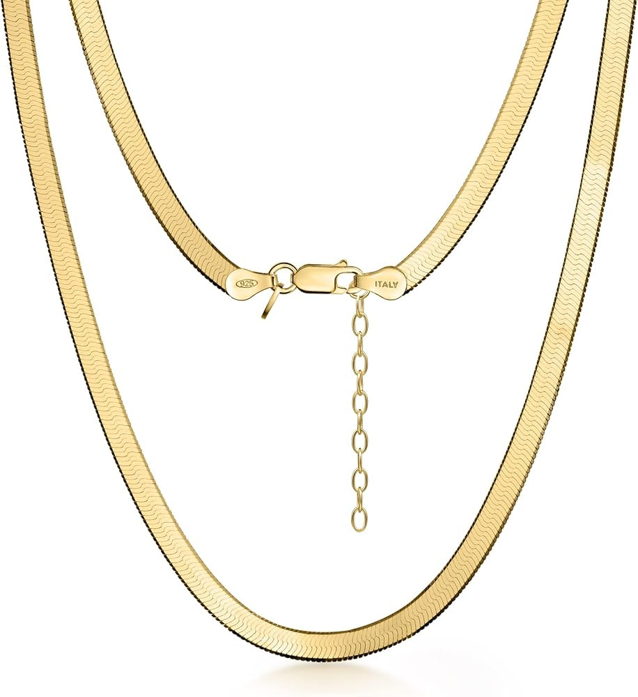 Amberta Women's 925 Sterling Silver Flat Snake Chain | Amazon (CA)