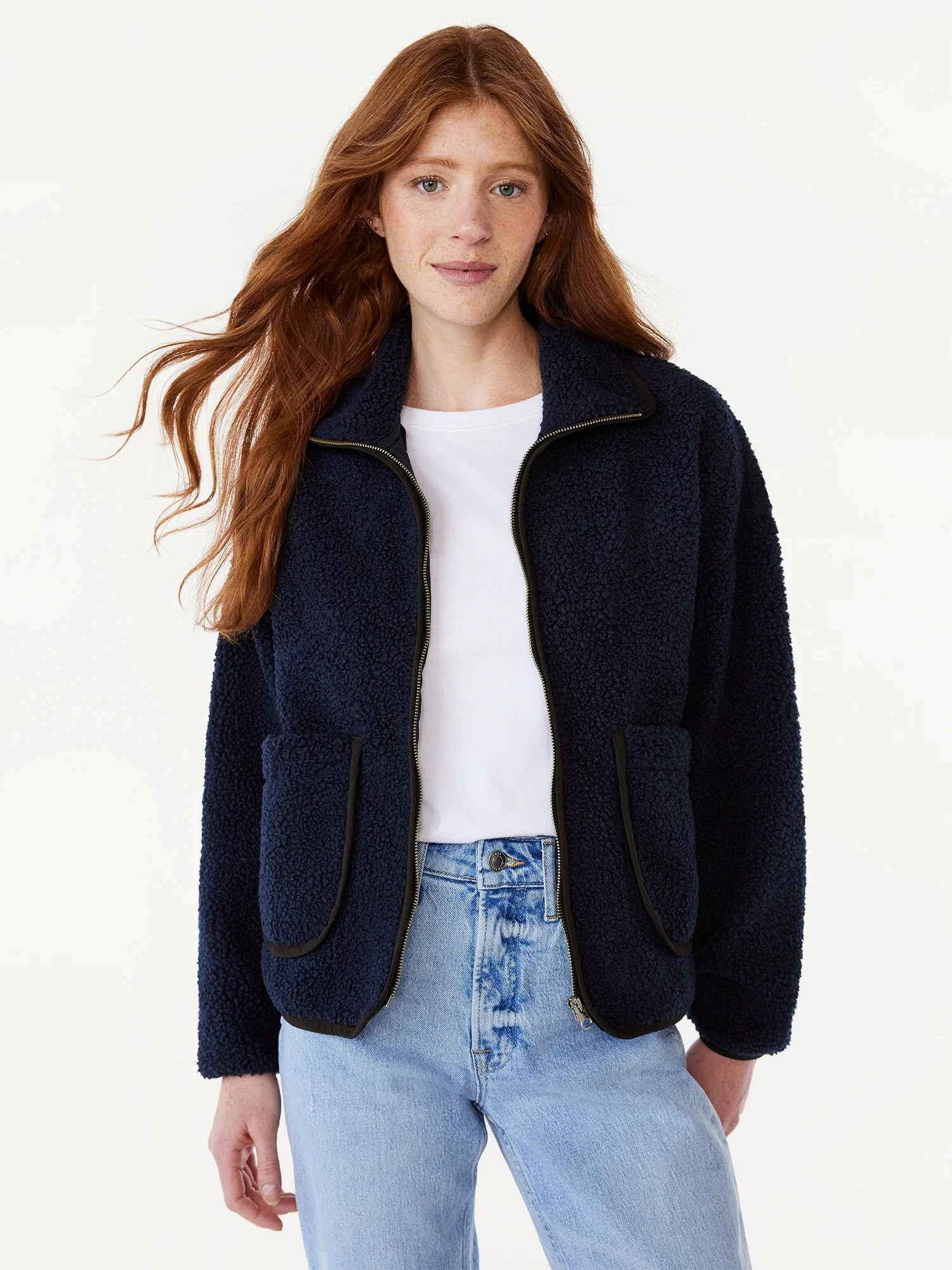 Free Assembly Women's Patch Pocket Mixy Teddy Fleece Jacket, Sizes XS-XXL | Walmart (US)