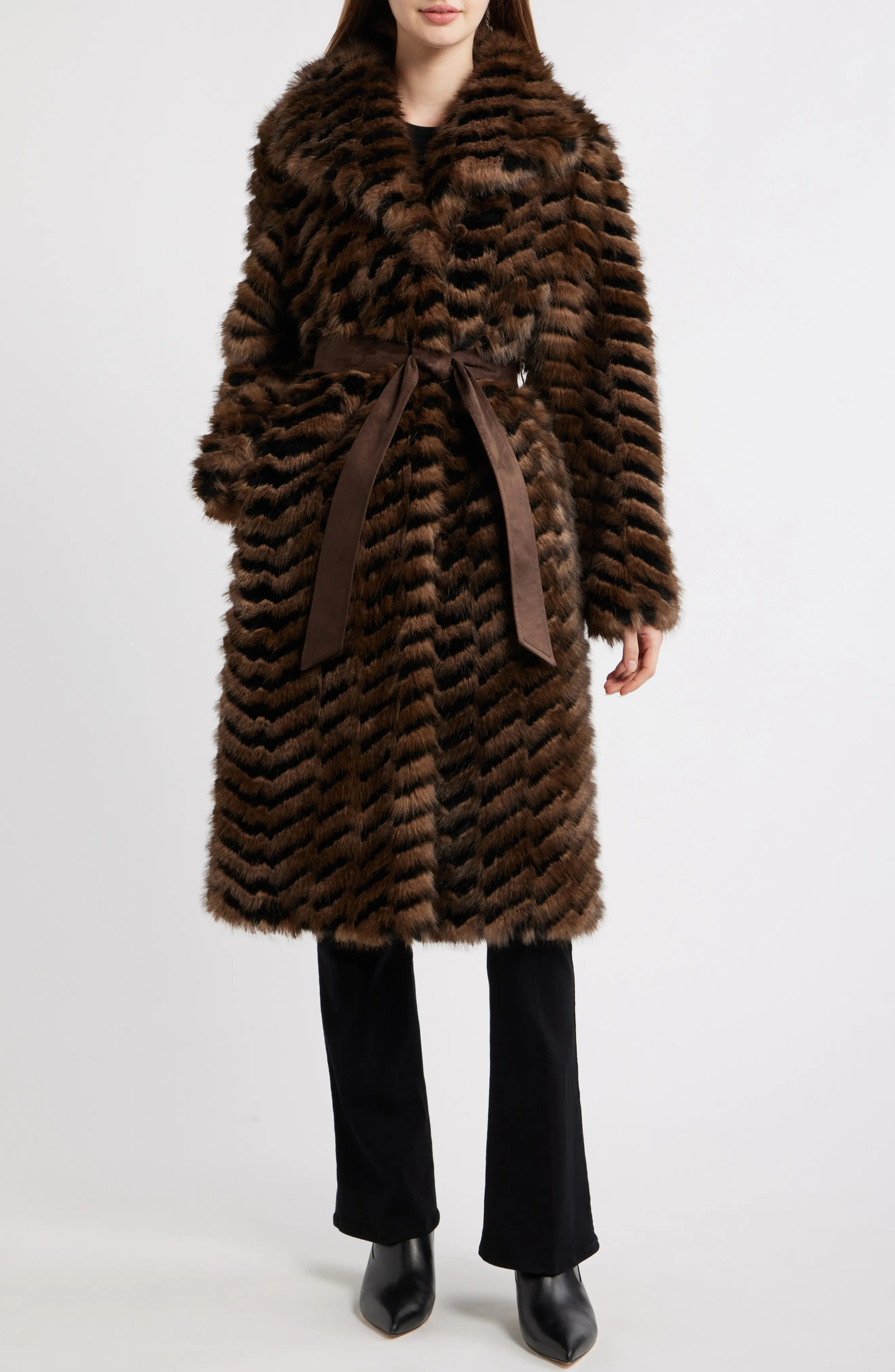 Via Spiga Faux Fur Coat in Black/brown Multi Color at Nordstrom, Size X-Large | Nordstrom