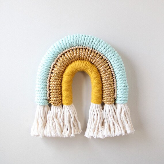 Fiber Art Rainbow "Minty Fresh" Wall Art Nursery Textiles Macrame | Etsy (US)