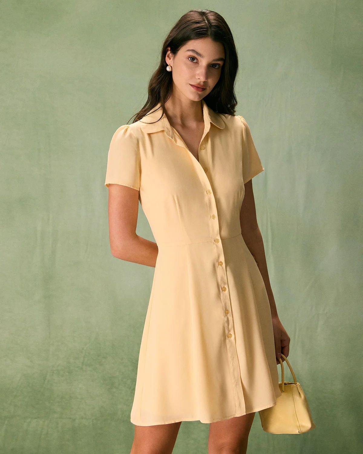 The Yellow Button Down Shirt Mini Dress & Reviews - Yellow - Dresses | RIHOAS | rihoas.com