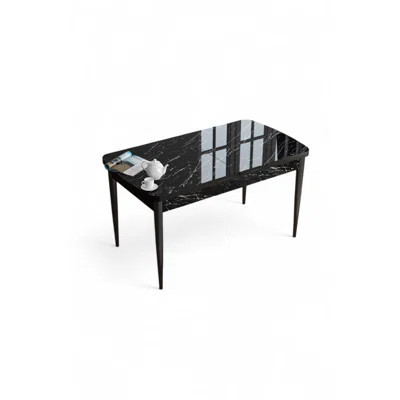 Modern Black Marble Dining Table with Metal Legs, 44.9 x 30.7 x 27.6 inches | 100% MDF Construction | Stylish and Durable Design for Dining Room, Kitc | Wayfair North America