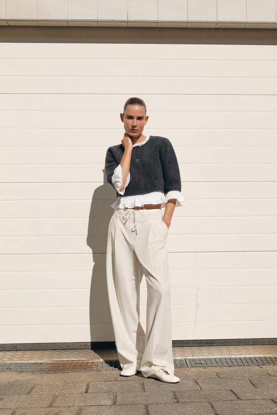 POPLIN TRIM COMBINATION CARDIGAN | Zara US