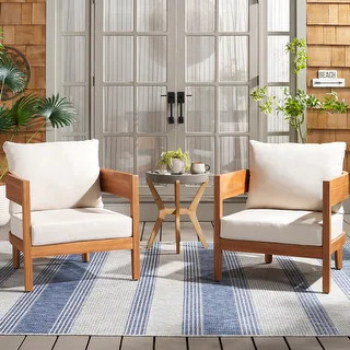 SAFAVIEH Outdoor Theo Solid Wood Arm Chair Set of 2 - 28Wx30Dx25H | Bed Bath & Beyond