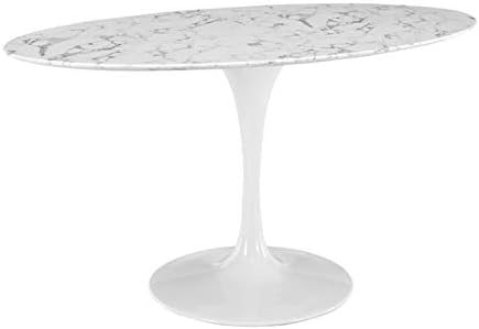 Modway Lippa 60" Oval-Shaped Mid-Century Modern Dining Table with Artificial Marble Top and White... | Amazon (US)