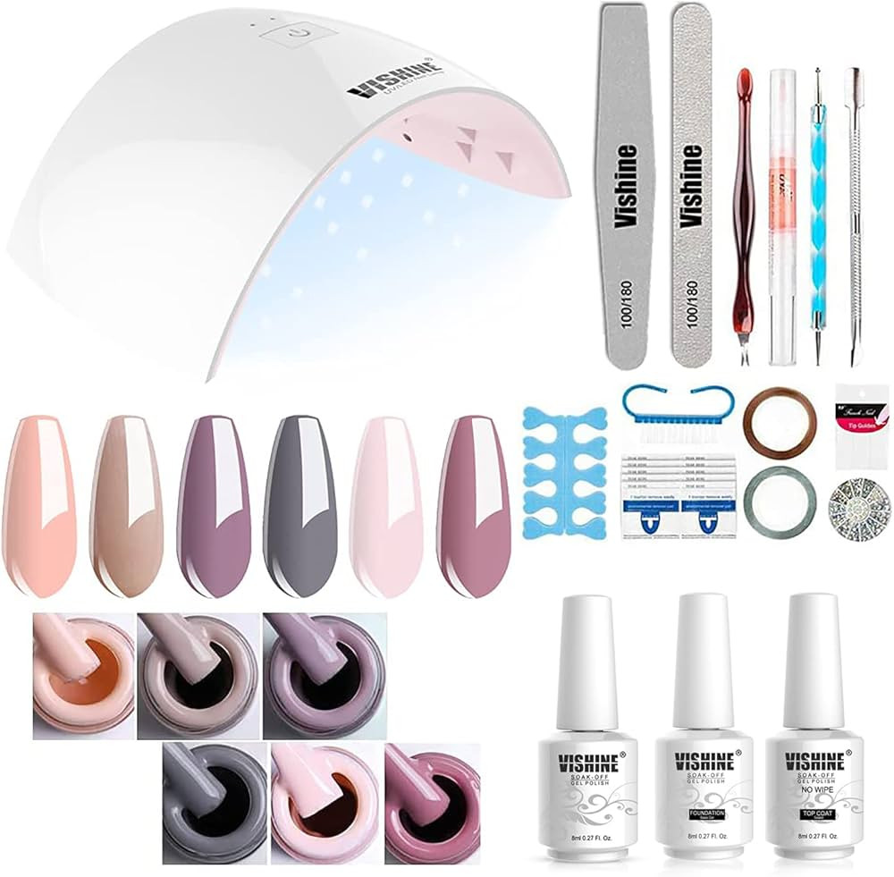 Gel Nail Polish Starter Kit - 6 Colors Gel Polish Set Base Top Coat, 36W LED UV Nail Lamp with Fu... | Amazon (US)