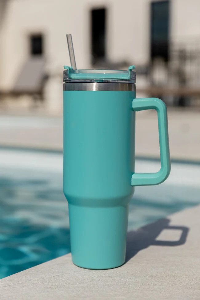 Sippin' Pretty Aqua 40 oz Drink Tumbler With Lid And Straw DOORBUSTER | Pink Lily