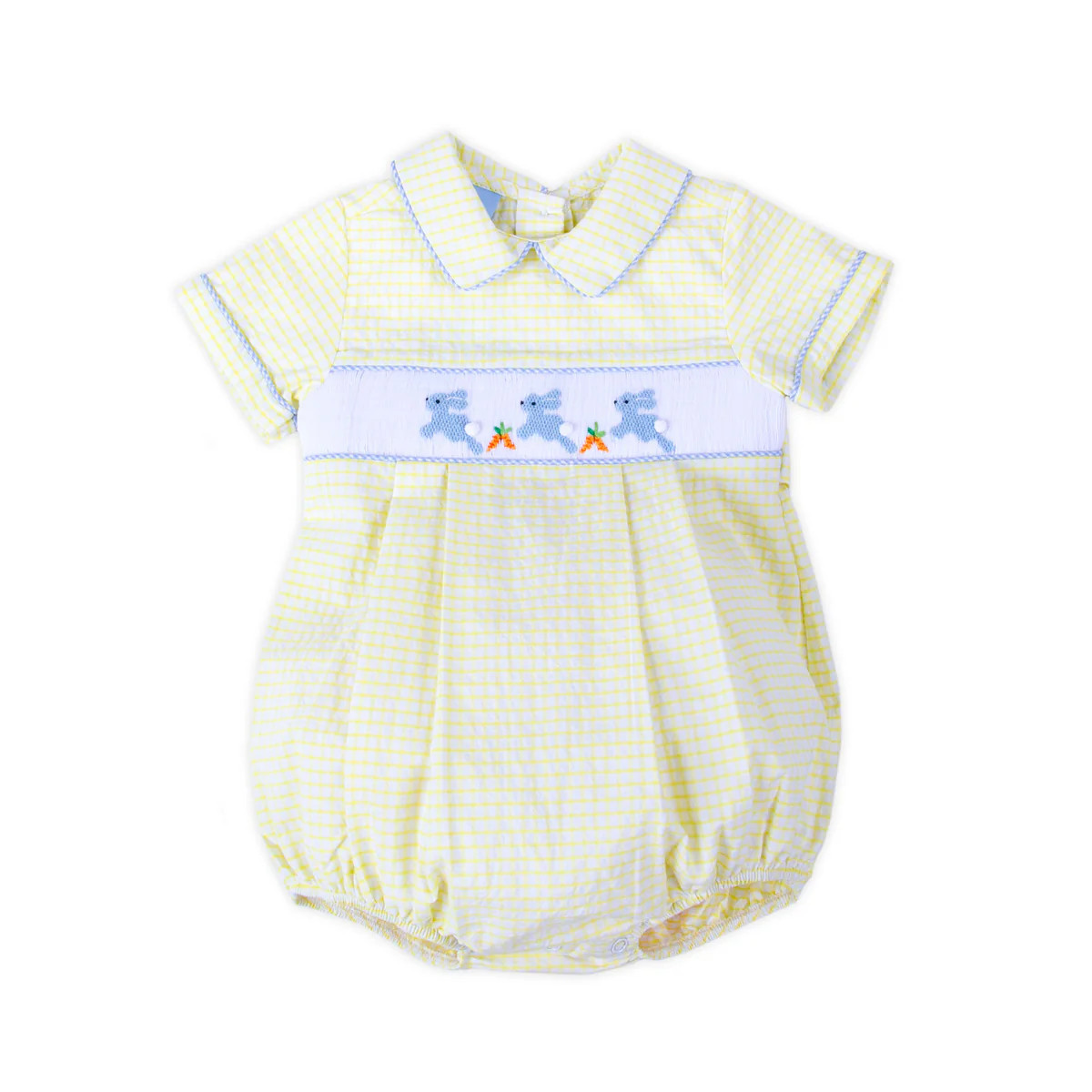 Hoppy Bunnies Yellow Smocked Collared Bubble | Classic Whimsy