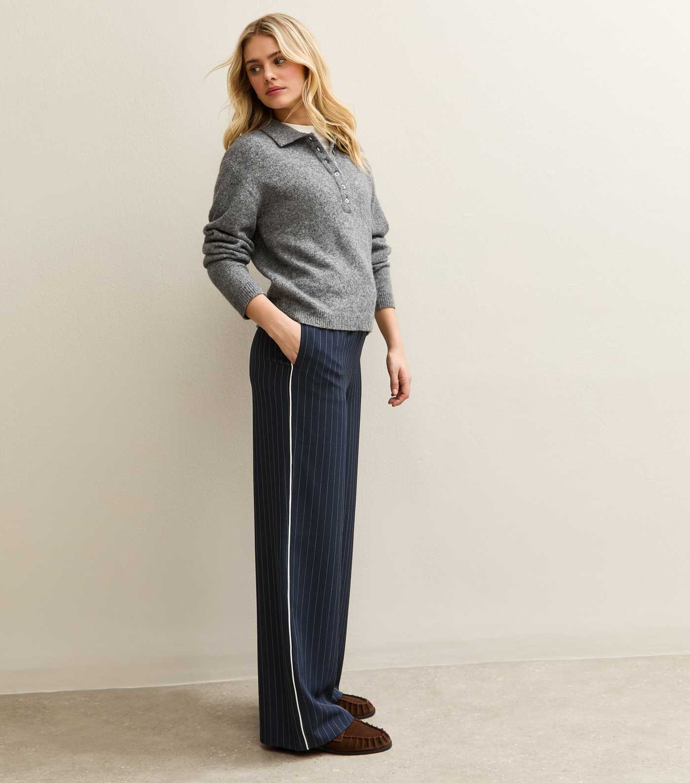 Blue Pinstripe Side Stripe Wide Leg Trousers | New Look | New Look (UK)