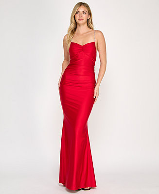 Juniors' Rhinestone-Strap Lace-Up-Back Gown | Macy's