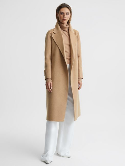 Reiss Camel Agnes Regular Belted Blindseam Wool Longline Coat | Reiss UK