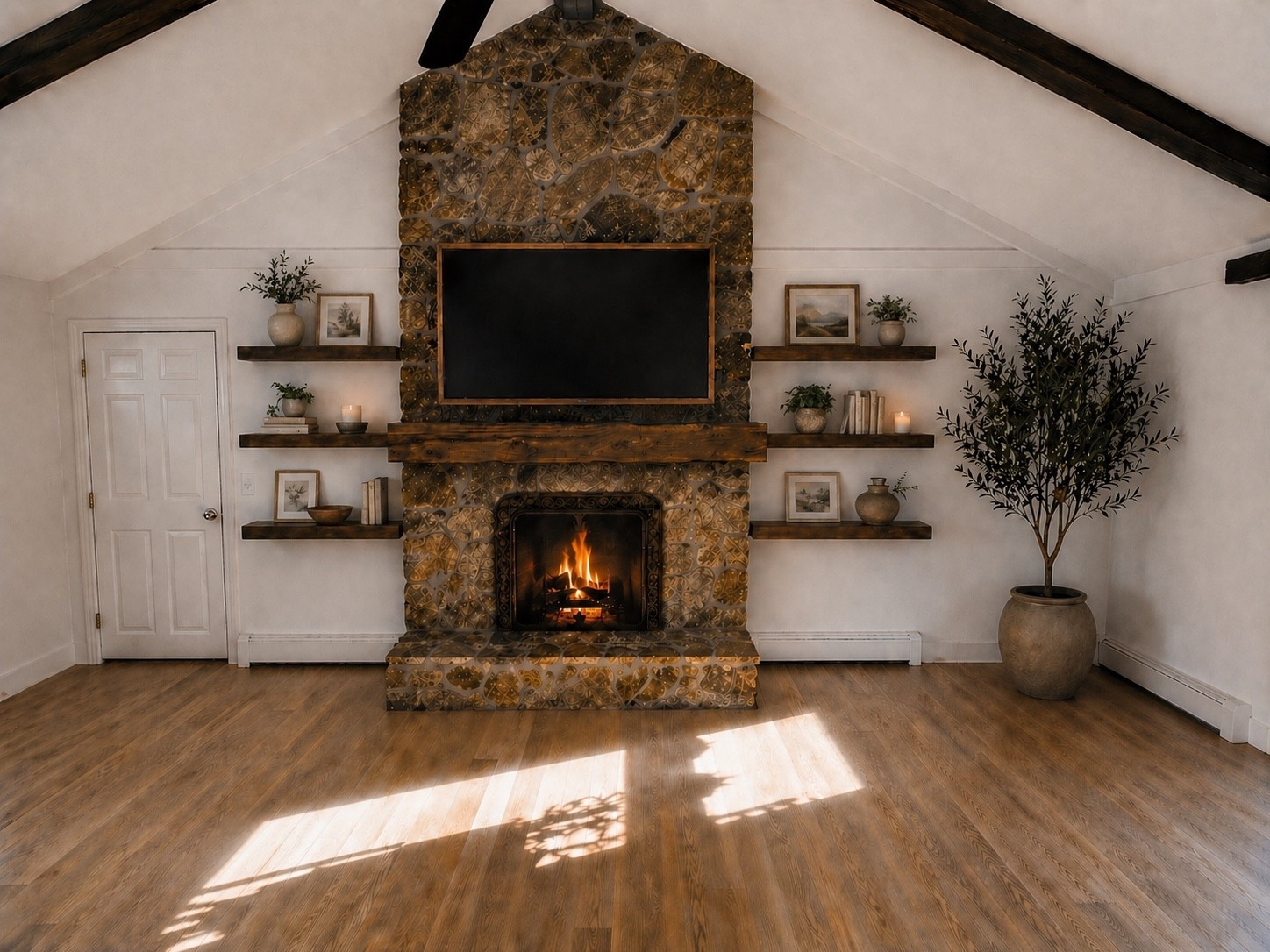 Floating shelves around fireplace 

#LTKHome