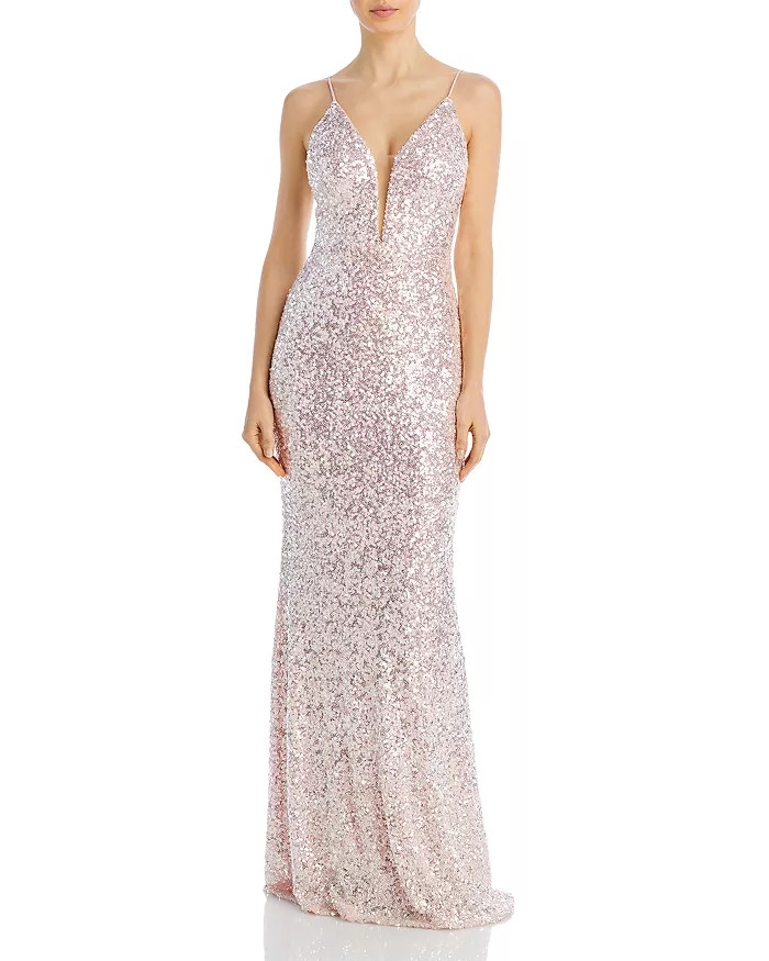 Plunging V Neck Sequin Gown - 100% Exclusive | Bloomingdale's (US)