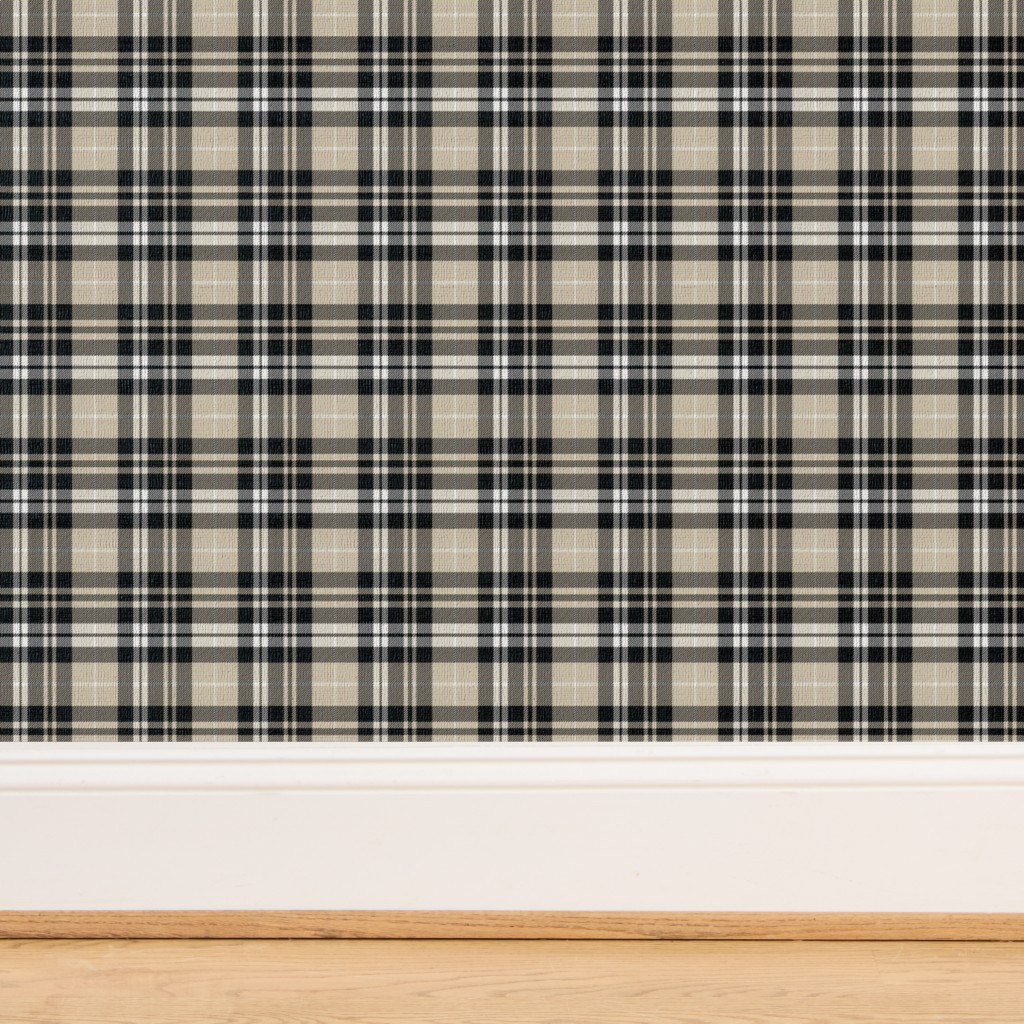 Wallpaper in fall plaid tan black white | Spoonflower