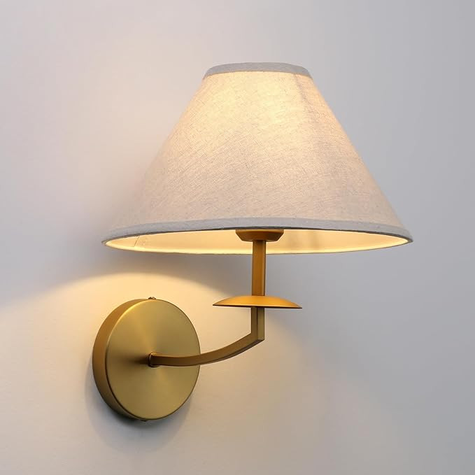 Pathson Hardwired Fabric Wall Sconce Linen Big Cone Lampshade, Vintage Wall Vanity Light Fixture ... | Amazon (US)