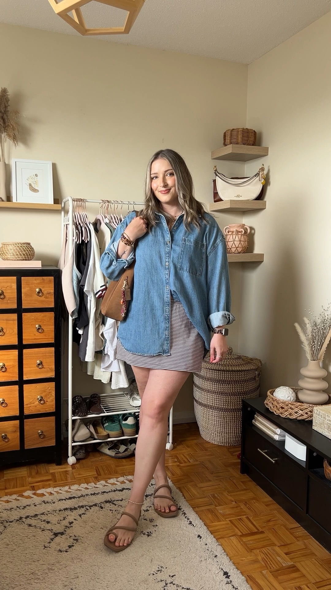 Simple summer outfit! Wearing my usual size L in the denim shirt and striped mini skirt (has built in shorts)! Crocs sandals are super comfy, I’m a 9.5-10 and wear a 10. Canadian shirt & Crocs links under “similar products”

#LTKsummer #LTKmidsize #LTKstyletip