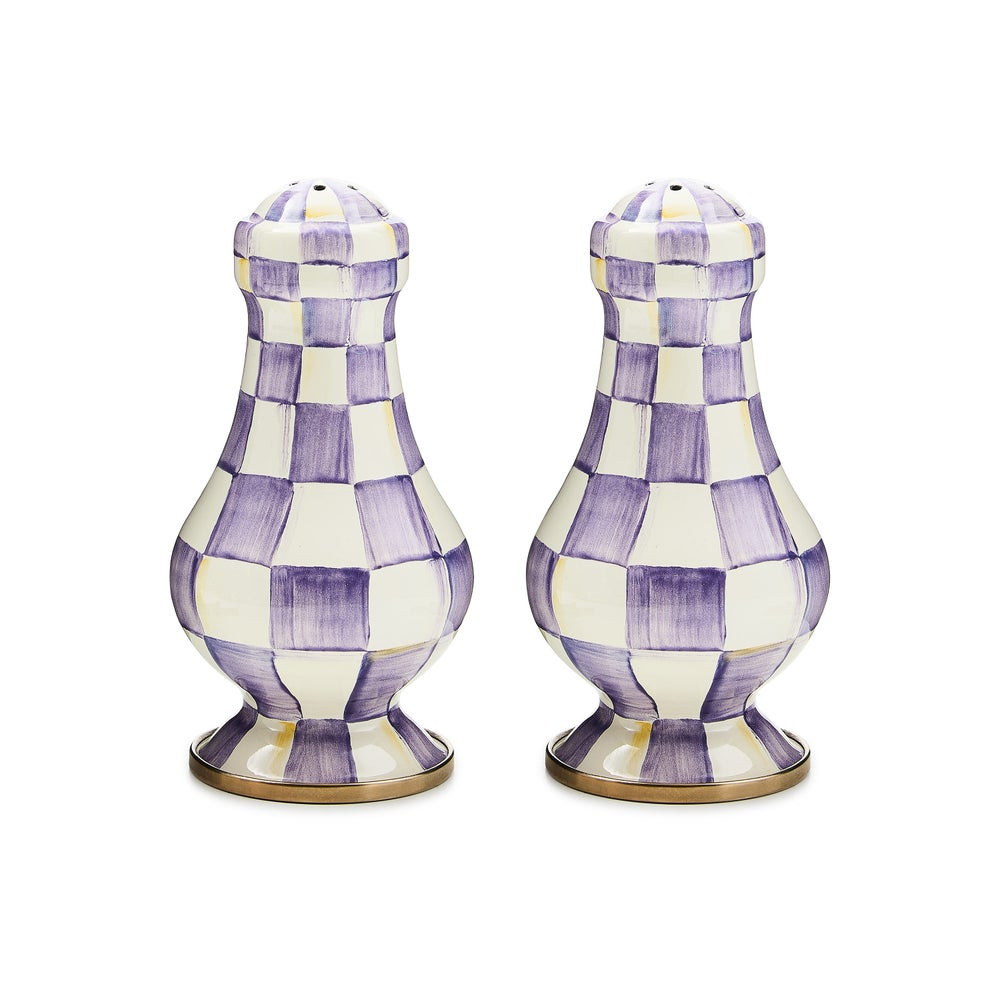 Violet Check Large Salt & Pepper Shakers | MacKenzie-Childs