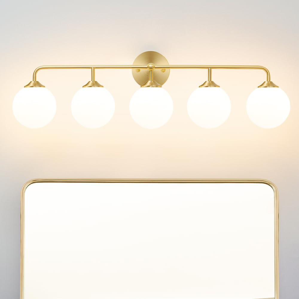 DSMJFU DSMJFU Modern Brushed Brass 5-Lights Bathroom Vanity Light, Lighting Fixtures Over Mirror ... | Amazon (US)