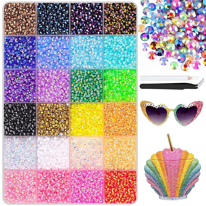 24000Pcs Resin Rhinestones with Tweezers for Crafting, Multi Colors 3mm Non Hotfix Flatback Gems,... | Amazon (US)