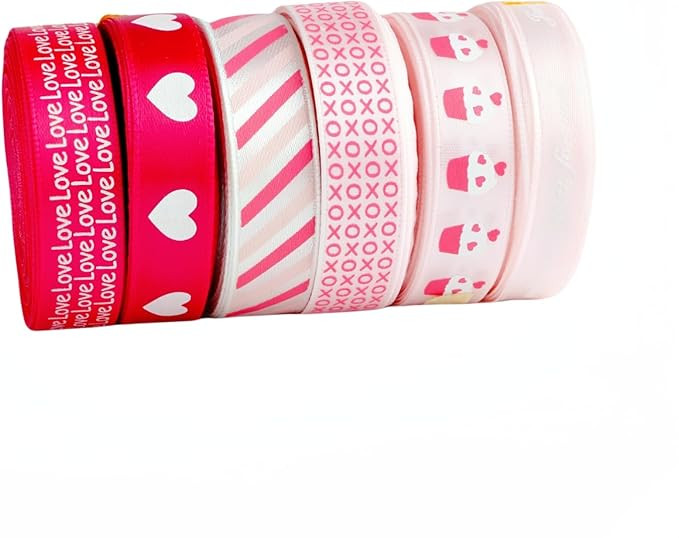 Valentine's Day Ribbons Red and Pink Heart Printed Satin Ribbon Use for Wedding,Gift Wrapping, Pa... | Amazon (US)