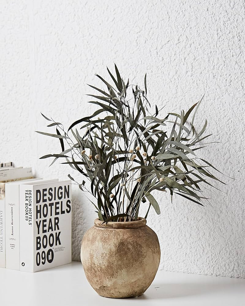 Wabi-Sabi Small Style Circular Ceramic Vase, 6.5x7.08in Handmade Rustic Ceramic Flower Vase,Boho ... | Amazon (US)