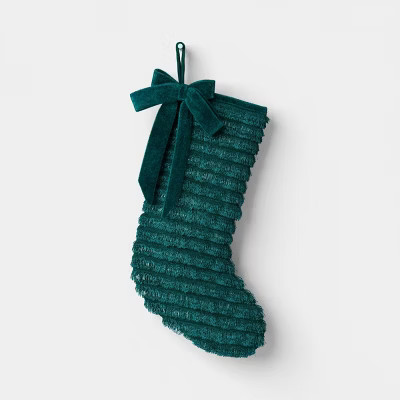 21" Christmas Fringe Fabric Stocking with Bow Green - Wondershop™ | Target
