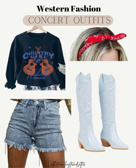 Jean shorts, tall boots, bandana, country concert, cowboy boots, cowgirl boots, western style, western outfit, Valentine's Day, bedroom, jeans, home decor, living room, wedding guest, resort wear, travel, dress, business casual #rodeo #concert #ootd

#LTKshoecrush #LTKFind #LTKstyletip