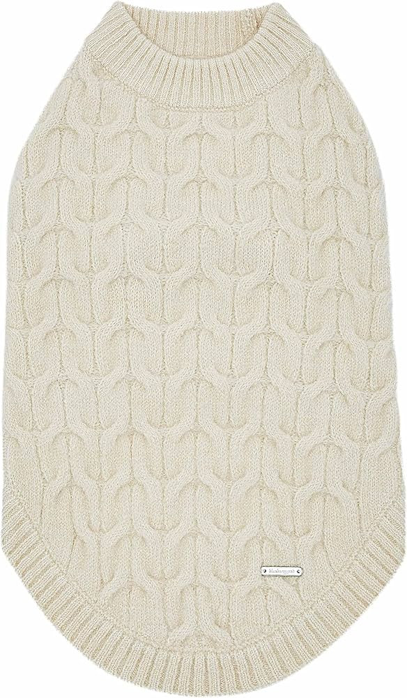 Blueberry Pet Classic Fuzzy Textured Knit Pullover Crew-Neck Dog Sweater in Ivory, Back Length 18... | Amazon (US)