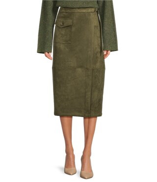 Gibson & Latimer Faux Suede Belted High Rise Wrap Pencil Cargo Midi Skirt | Dillard's | Dillard's