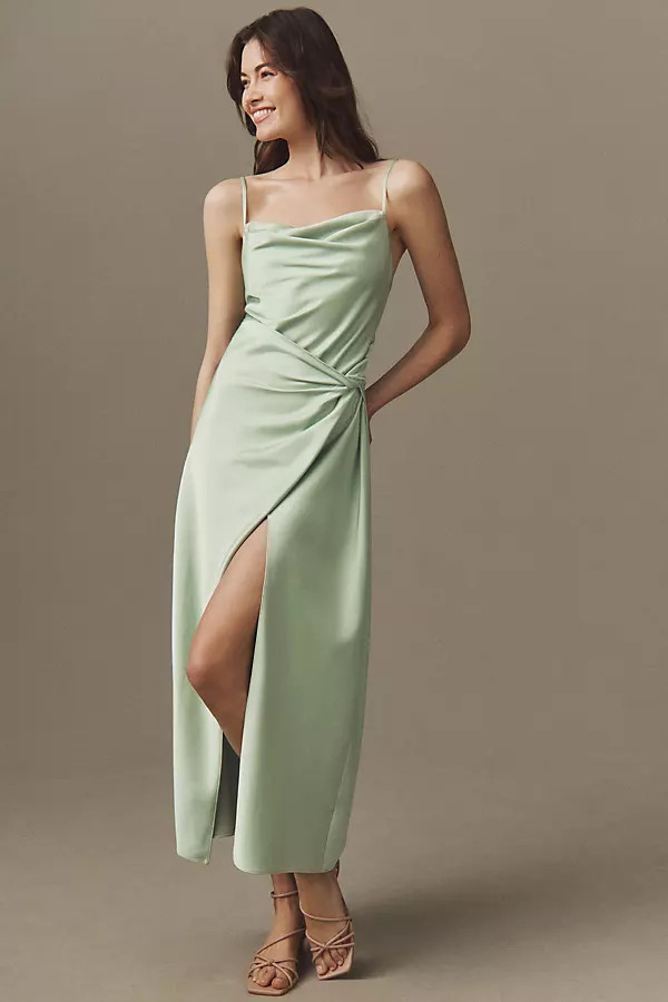 Esme Cowl-Neck Draped Satin Side-Slit Maxi Dress | Anthropologie (US)