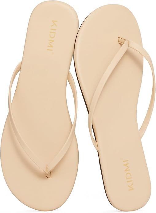 KIDMI Women's Thong Flip Flops, Memory Foam Vegan Leather Flats Sandals | Soft Flexible Straps Ca... | Amazon (US)