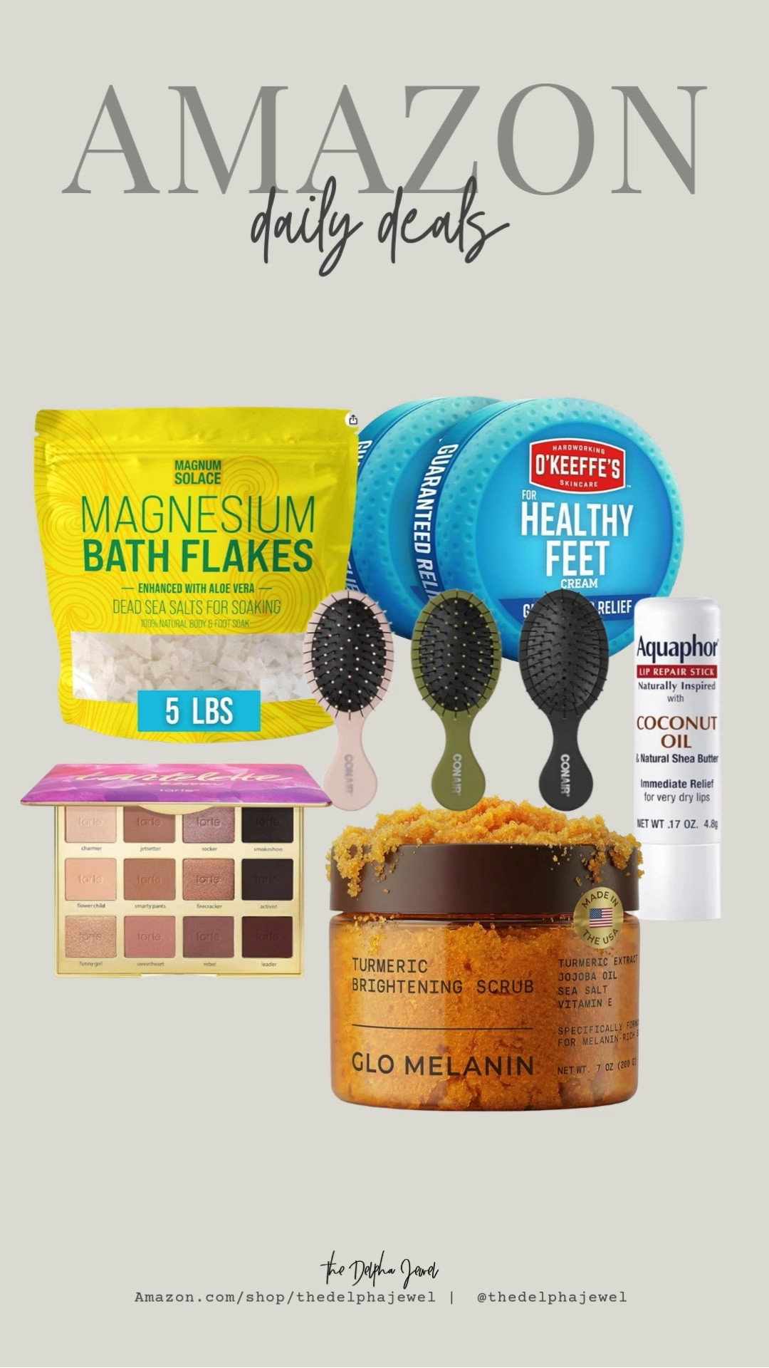 Daily deals on self care from Amazon 💋

Aquaphor coconut oil chapstick, turmeric brightening scrub, Tarte neutral eyeshadow, magnesium bath flakes, healthy feet recovery cream, conair brush set

#LTKSaleAlert #LTKmomlife #LTKselfcare
