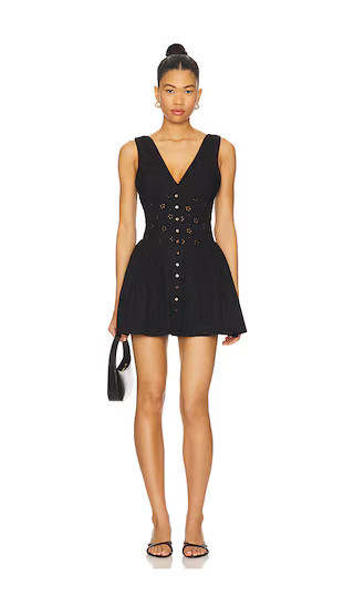 Frankies Bikinis Marley Eyelet Mini Dress in Black. - size XXS | Revolve Clothing (Global)